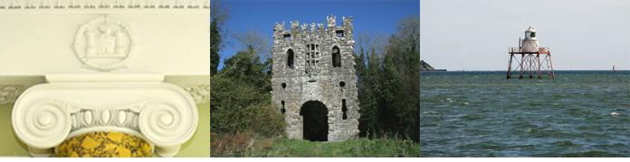 Left to right: Fota House, Fota Island, County Cork; Belvedere House and Gardens, County Westmeath; Spitbank Lighthouse, Cobh, County Cork Building of the Month 2009 Showcase
